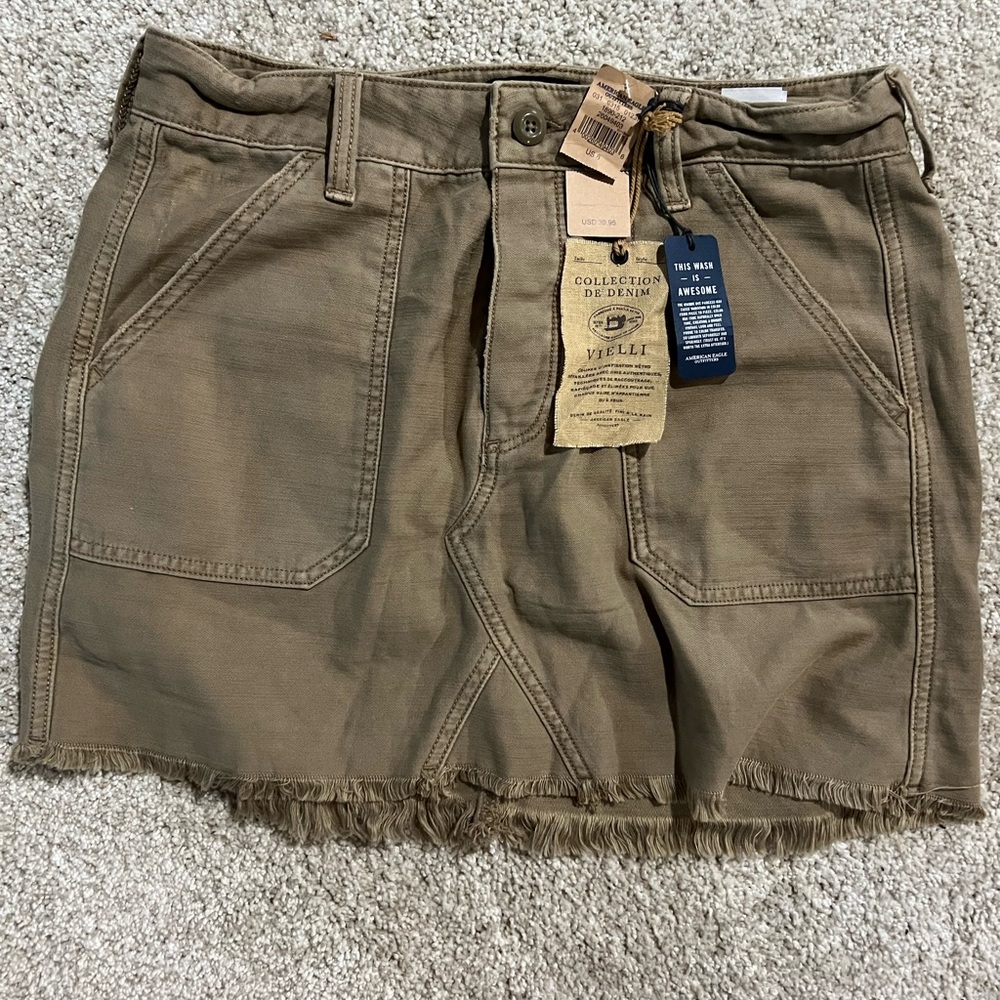 American Eagle khaki fringed mini skirt size 6 NWT